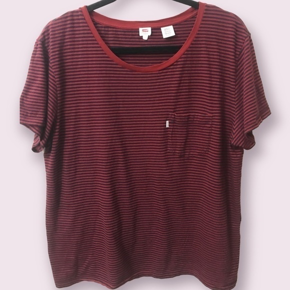 Levi's Tops - LEVI’S Womens Red Navy Blue Striped Crewneck Short Sleeve T Shirt Size XL